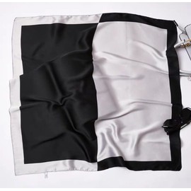 Silk Scarf for Women 90x 90cm Modern and Fashionable Neckerchief Headwear fashionable scarf top Accessory for hair and handbag (Black and Light Grey)