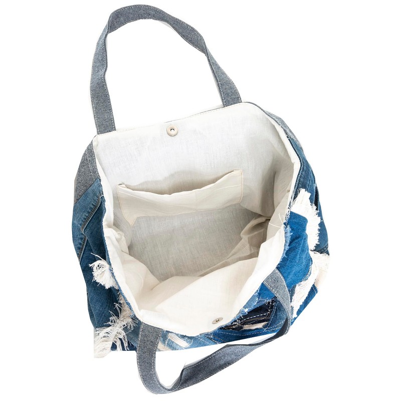 Back From Bali Womens Denim Patchwork Pocket Tote Bag Classic