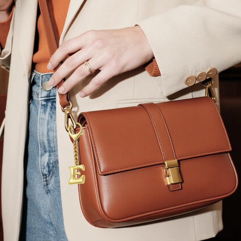 QILMILY Gold Letter Bag Charms for Women Initial Keychain purse