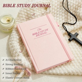 JUBTIC Bible Study Journal - Prayer Journal for Woman Church Notes Notebook – Sermon/Scripture/Bible Notebooks for Note Taking,Christian Gifts for Graduation, Baptism & Church (5.6 * 8.5") Pink