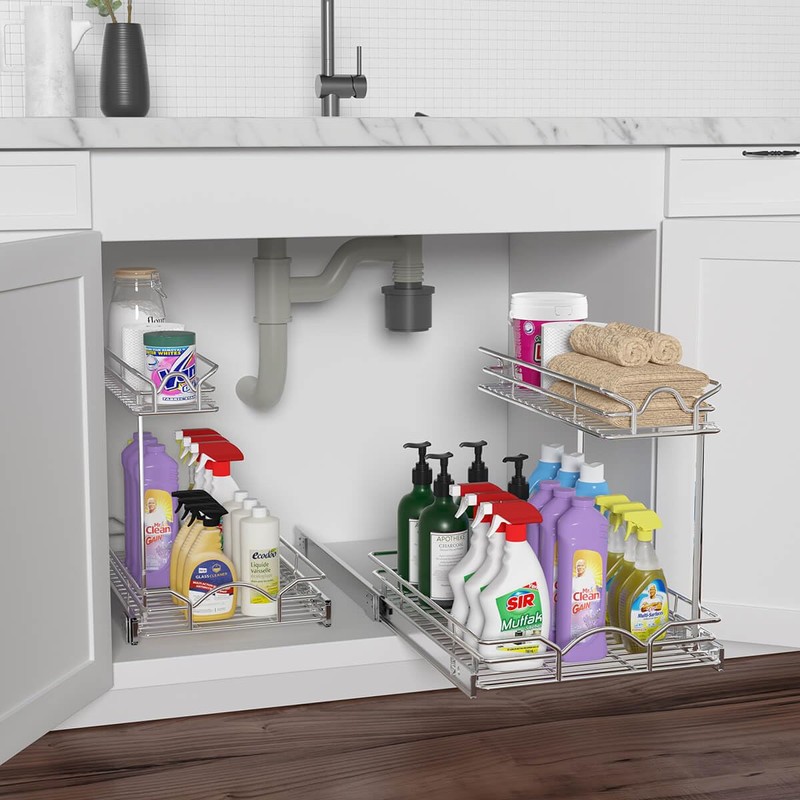 OCG Under Sink Cabinet Organizer Two Tier Pull Out Shelf