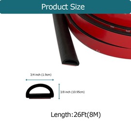 Tintvent D Shape EPDM Foam Rubber Seal with Tape, Self-Adhesive Rubber Weather Stripping for Boat, Auto, RV, Marine, Garage Doors/Window and More, W:0.75"; H:0.375"; L:26Feet