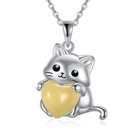 YFN Cat Necklace Sterling Silver November Birthstone Cat Pendant Irish Jewellery Gifts for Women Mother Daughter Sister (11-November)
