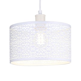Ornate and Classic Moroccan Style Designed White Gloss Metal Ceiling Pendant Lamp Shade 25cm x 15cm | 60w Maximum| Circular Metal Shade by Happy Homewares