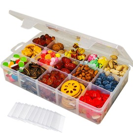 LAifu Snack Box with Compartments Large - Snackle Box Container with 15 Removable Grids Compartments, Multi Snack Box Trays for Travel Plane, Clear Plastic Organizer Box for Craft, Seeds,Jewelry