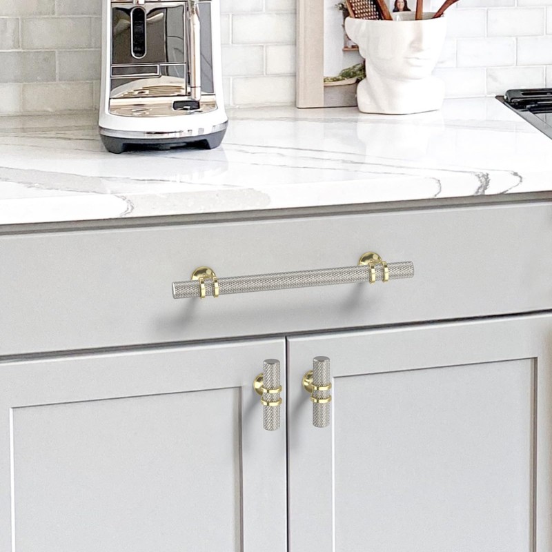 Coinkoly 10 Pack Gold and Brushed Nickel Cabinet Pulls 5"(128mm)