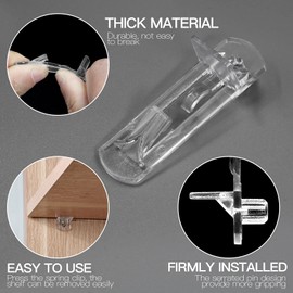Jamiikury 16pcs Locking Shelf Pins – 6.9mm Cabinet Shelf Pegs, Clear Plastic Shelf Clips for 3/4" Thick Board