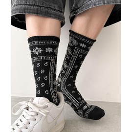 Wigo Men's Paisley Socks, Gift, Gift, Regular Socks, 9.8 - 10.6 inches (25 - 27 cm), Black