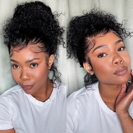 Alidiamond 360 ‌Kinky Curly Wig Full Lace Front Wigs Human Hair 20 Inch HD Transparent 360 Frontal Curly Human Hair Wig 180% Density Pre-Plucked Brazilian Deep Curly Glueless Wigs For Black Women