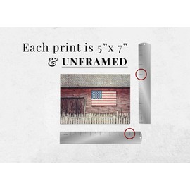Lisa Russo Fine Art - Patriotic Farmhouse American Flag Barn Landscape Picture Prints - Set of 4 - Not Framed - Red, White, Blue Americana (4 5x7 Prints)
