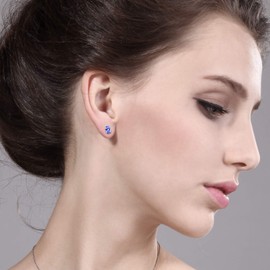 Gem Stone King 1.56 Cttw Oval Blue Tanzanite and White Lab Grown Diamond 925 Sterling Silver Earrings For Women | Gemstone Birthstone | Oval 7X5MM