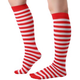 SATINIOR 2 Pairs Red and White Striped Socks Thigh Knee High Striped Socks Women Socks Women Long Opaque Striped Socks