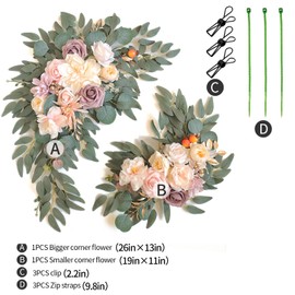 Piklado Faux Flower Swag Set of 2 for Wedding Welcome Signs Floral Swag Wedding Reception Ceremony Signs Decor (Champagne)