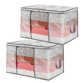 80L Large Clothes Storage Bags, Clear Zippered Storage Bags for Blanket Clothing, Closet Organizer Bins, Dorm Underbed Storage Container for Comforters/Bedding/Sheet/Pillow/Moving Bags(2 Pack)