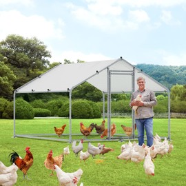 VIVIJASON Large Outdoor Metal Chicken Coop with Waterproof Cover, Anti-UV and Lockable for Yard Farm (6.56' L x 9.84' W x 6.56' H)