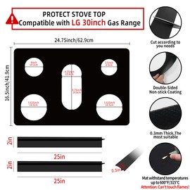 Stove Burner Covers - Reusable Stove Cover For 30 Inch LG Gas Range Model LGLDG4315 LRG4115 LRG4113 LDG4313 - Non-Stick Washable Stove Top Cover With 2Pcs Stove Gap Covers For LG Stove Top Protector