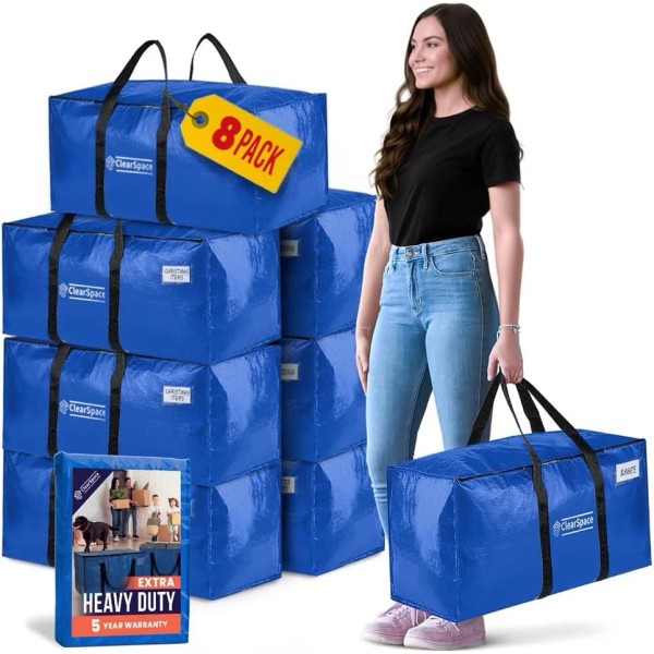 ClearSpace Extra Heavy Duty Moving Bags with Zipper, 8 Pack