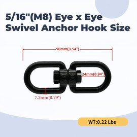 MAMDAFAON 2PCS 5/16"(M8) Swivel Shackle Hook, 360°Swing Swivel Anchor Hook,304 Stainless Steel Eye x Eye Double Ring Connector Clevis Shackle,Black