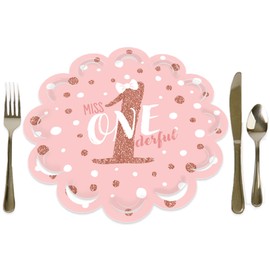 Big Dot of Happiness 1st Birthday Little Miss Onederful - Girl First Birthday Party Round Table Decorations - Paper Chargers - Place Setting for 12