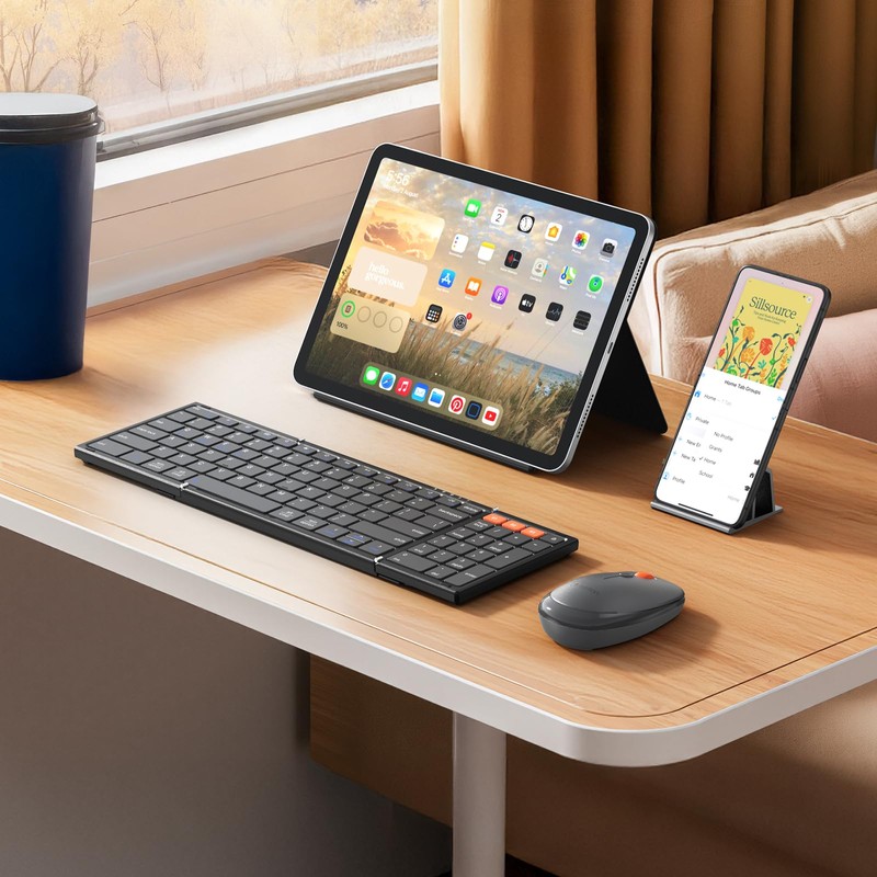 MEETION Foldable Wireless Keyboard and Mouse Combo, Rechargeable, Black