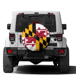 Dujiea Maryland Flag Spare Tire Cover with Backup Camera Hole, Universal Wheel Tire Cover Tire Protectors for Jeep Trailer RV Van SUV Truck Camper and Many Vehicle 17inch
