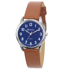 Ravel Plus - Extra Long Life Unisex Everyday Watch with Microfibre Leather Strap - Analogue Quartz (Japanese), Tan / Silver Tone / White Dial, Strap.
