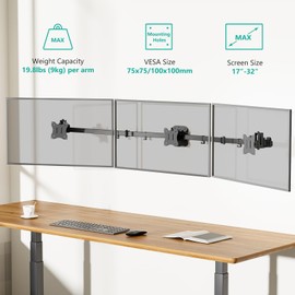 WALI Triple Monitor Wall Mount for 32" Screens，Each Arm Holds up to 19.8 lbs.Swivel Tilt Curved Wall Mount with Mounting Holes 75x75/100x100mm.(013ARMN), Black