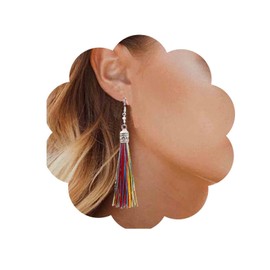 Aneneiceera Boho Colorful Tassel Dangle Earrings Lightweight Long Dangle Earrings Silky Tassel Earrings Fringe Tassel Drop Earrings Jewelry for Women and Girls