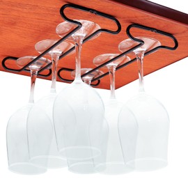 eastbao Wine Glass Rack Under Cabinet Shelf Glasses Holder Storage with Drying Stemware Rack Under Counter Metal Hanger Hanging Rack for Kitchen Black