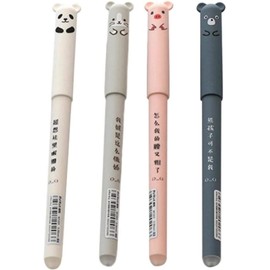 Katartizo Cute Erasable Gel Pen, 4 Pcs Multifunction Writing Instrument, Refillable, Cartoon Theme, Gel Point, Round Body, Snap Closure, Unisex, Writing, Drawing, Coloring, 1 Set