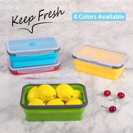 Collapsible Food Storage Containers with Airtight Lid, 40.5 oz, Large Kitchen Stacking Silicone Collapsible Meal Prep Container Set for Leftover, Microwave Freezer Dishwasher Safe, 4 Colors, Set of 4