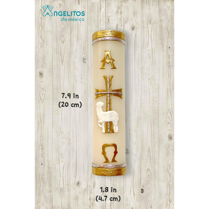 Unique Paschal Gold-Tone Candle Alpha Omega Cross Sheep