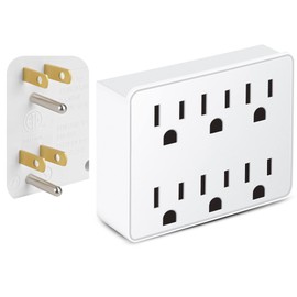 3 Prong Power Strip Outlet Extender, Multi Plug Outlet with 6 Electrical Outlets Adapter, Grounded Wall Outlet Tap, ETL Listed, 125V, 15A, Max 1875W, Quick and Easy Install, White