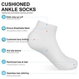 PERMANENTLY001 Cushioned Ankle Socks Men Women 8-pair Breathable Cotton Anti-blister Durable Low-cut Sock for Casual Sports and Daily Wear Gym Training Jogging Ofiice Home School 5.5-8 White M 8P