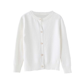 SMILING PINKER Little Girls Crewneck Cardigans Button Knitted Uniform Sweaters(2-3T,White)