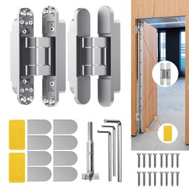 Lipshome 6" Hidden Door Hinge/Concealed Hinges,Invisible Hinges,Invisible Door Silent 180 Degree Swing Hinge 3-Way Adjustable Butt 6 x 2.5 x 1 (Pack of 2) (Silver 6 inches)