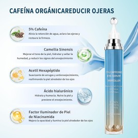 Suero Para Ojos Con 5% De Cafeína Y De Retinol, Crema para contorno de ojos y bola de masaje de 360°, Con Ácido Hialurónico Niacinamida Péptidos Para Ojeras/Hinchazón/las arrugas