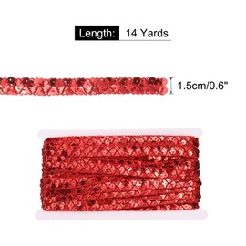 sourcing map 14 Yard Sequins Beaded Lace Trim 2 Row 0.6 Inch Sequin Braid Trim Strip Paillette Sequins Ribbon Trim for Crafts, Embellishments, DIY Sewing Costume Red