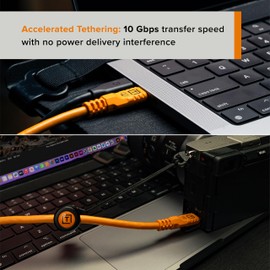 Tether Tools Starter Tethering Kit, Optima 10G USB-C - 15' (4.6m) Straight to Straight, High-Visibility-Orange, TetherGuard, TechManager Bag & Cable Ties