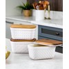 Nucookery Ceramic Butter Dish, Embossed Butter Keeper with Wood Lid