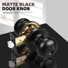 GOBEKOR 6 Pack Matte Black Door Knob Privacy Interior Door Knob with Lock Round Keyless Privacy Door Knobs for Bedroom Bathroom