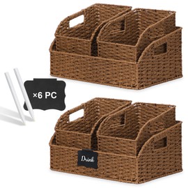 Stylave Wicker Baskets for Organizing,Pantry, Kitchen Counter with Handles, Handwoven Woven Storage Baskets for Fruit, Bread, Vegetable, Paper Storage Bins for Shelves, 3 Pack, Brown 2 Set