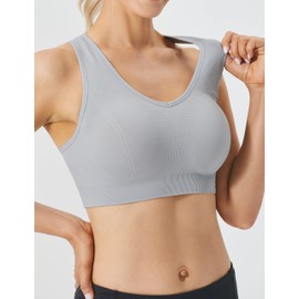 FITTIN Racerback Sports Bras for Women - Padded Seamless High Impact Support for Yoga Gym Workout Fitness Grey/Black/Sliver Grey M