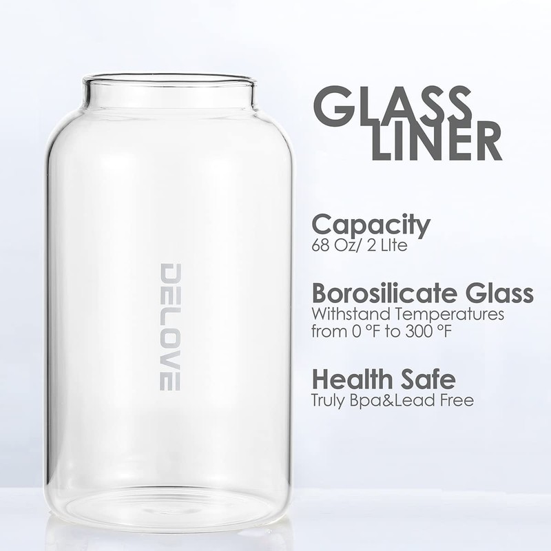 Delove 68 oz/2 Liter Glass Pitcher with Shatterproof Shell -