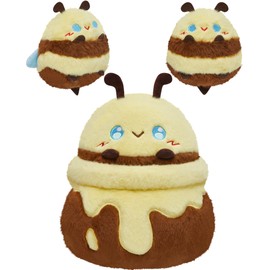 OLAOLA Cute Bee Plush Pillow Soft Honeybee Stuffed Animals 30cm Plushie Toy with 2 Little Bees for Kids Adults