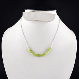 Yanara Green Peridot Bar Nuggets Chips Crystals Choker Necklaces For Women 18" inches Adjustable August Birthstone Gemstones Jewelry in Silver Plated Chain Birthday Gifts For Her