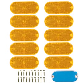 WUSHIXAN 10 Pack Oval Reflectors Yellow Self Adhesive Or Drill Mount Quick Mount for Driveway Fence Gate Posts Trailers Safety Reflectors Automobiles Boats Mailboxes Reflector
