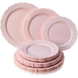 Vintage Collection Blush Plastic Plates Combo Set - 10.25", 9", 7.5" (10 of each size) - Ideal for Weddings, Anniversaries, Birthdays & Special Celebrations