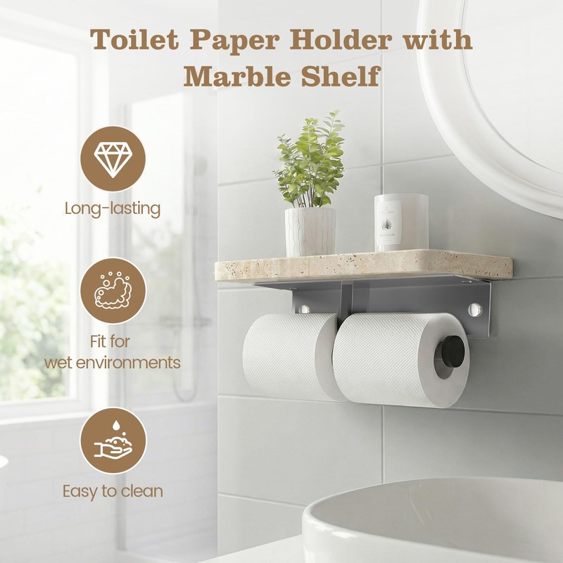 SAMAH Marble Double Toilet Paper Holder with Shelf, 304 Stainless