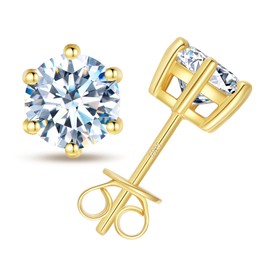 Gold Moissanite Stud Earrings for Men,Round Cut 2CT 925 Sterling Silver Moissanite Diamond Earrings for Women, Hypoallergenic Yellow Gold Perfect Jewery Gifts for Birthday Christmas